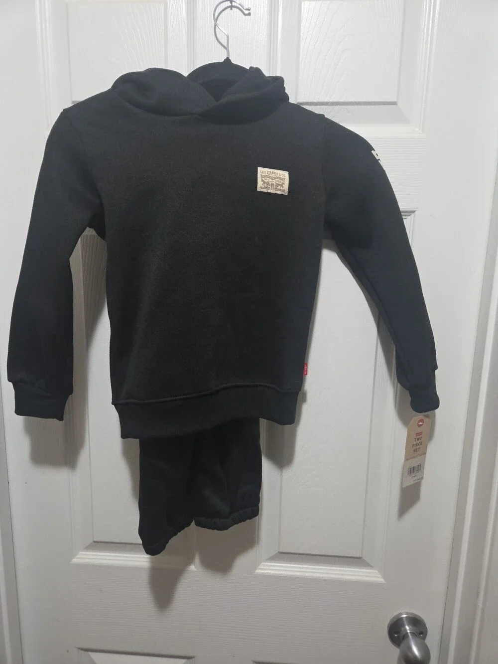 Levi's Boys Two Piece Sweatsuit Black Hoodie Pants Size 6 - New